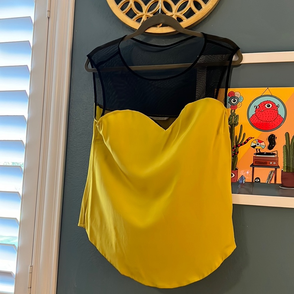 Cynthia Vincent 🖤💛 Like new silk and mesh bustier inspired tank